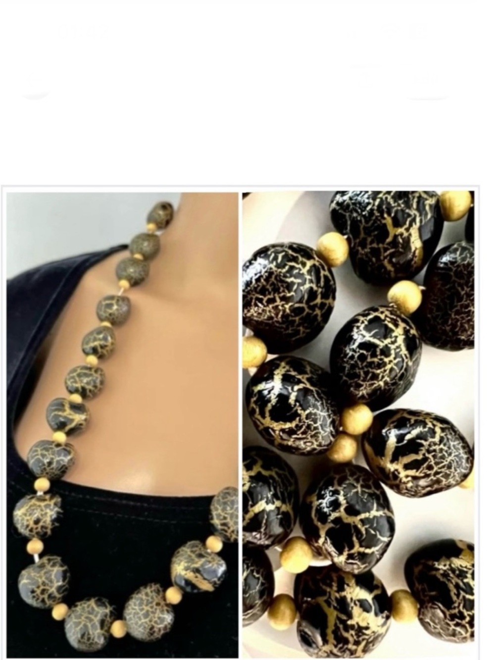 🎁🇨🇦Handmade multimedia long necklace-gold & black “lucky bean” shaped beads
